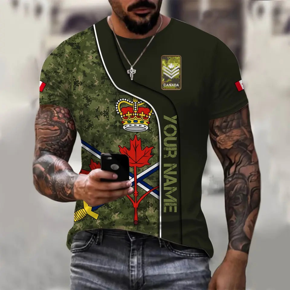 Personalized Canada Soldier/ Veteran Camo With Name And Rank T-shirt 3D Printed - 1699574403