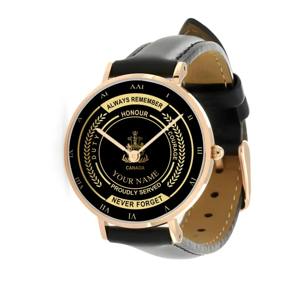 Personalized Canada Soldier/ Veteran With Name And Rank Black Stainless Steel Watch - 1709683201 - Gold Version