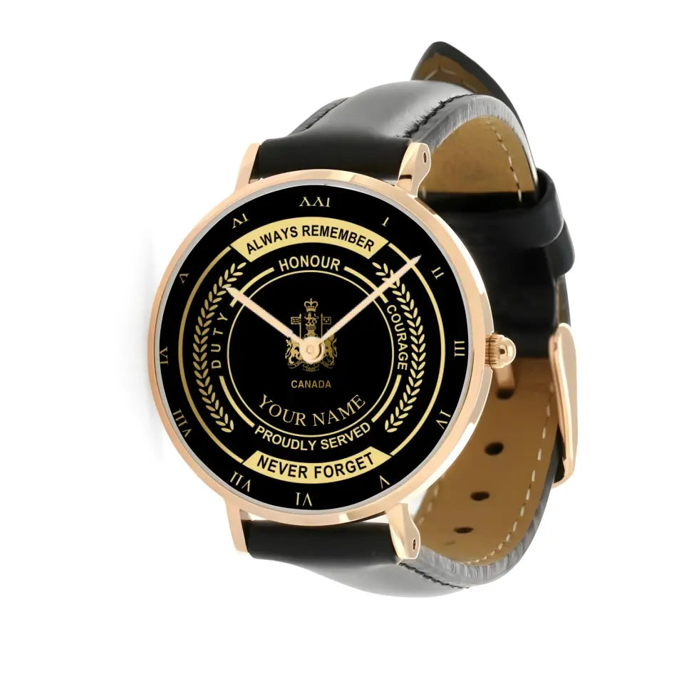 Personalized Canada Soldier/ Veteran With Name And Rank Black Stainless Steel Watch - 1709683201 - Gold Version