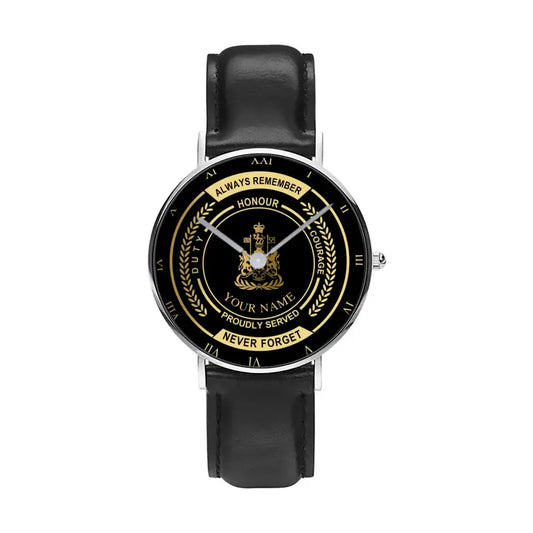 Personalized Canada Soldier/ Veteran With Name And Rank Black Stainless Steel Watch - 1709683201 - Gold Version