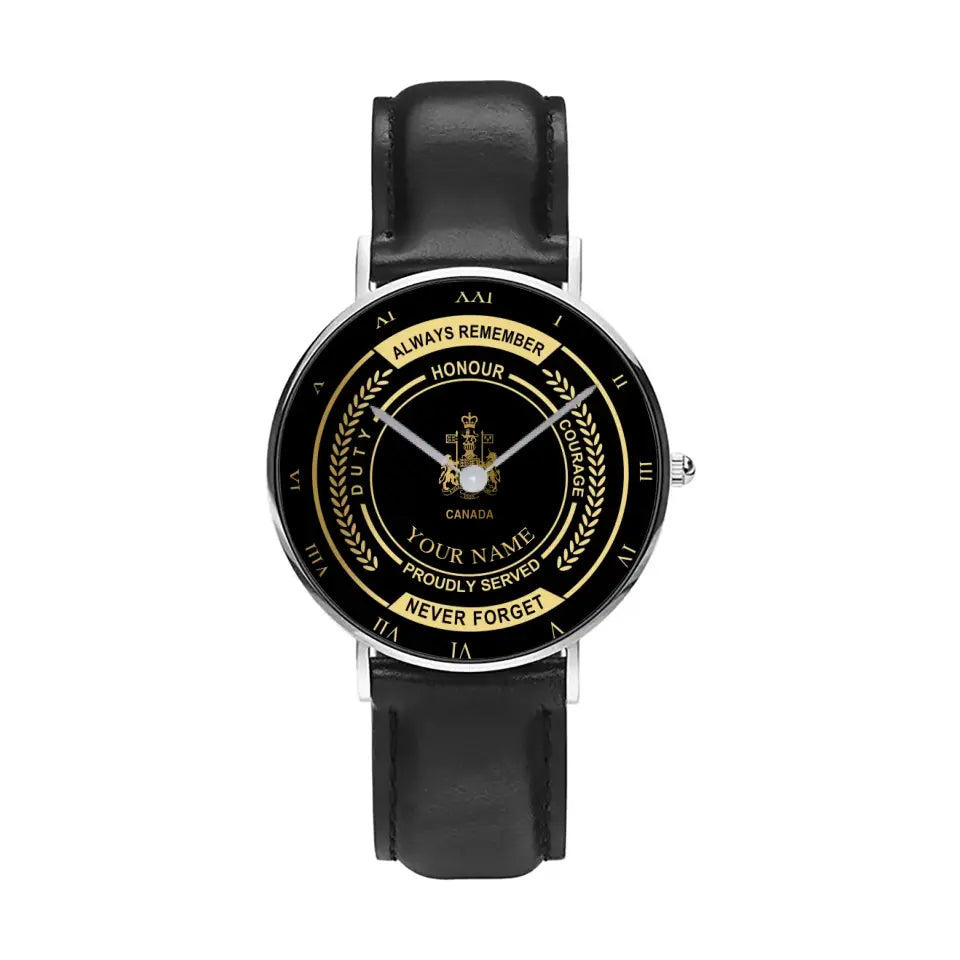 Personalized Canada Soldier/ Veteran With Name And Rank Black Stainless Steel Watch - 1709683201 - Gold Version