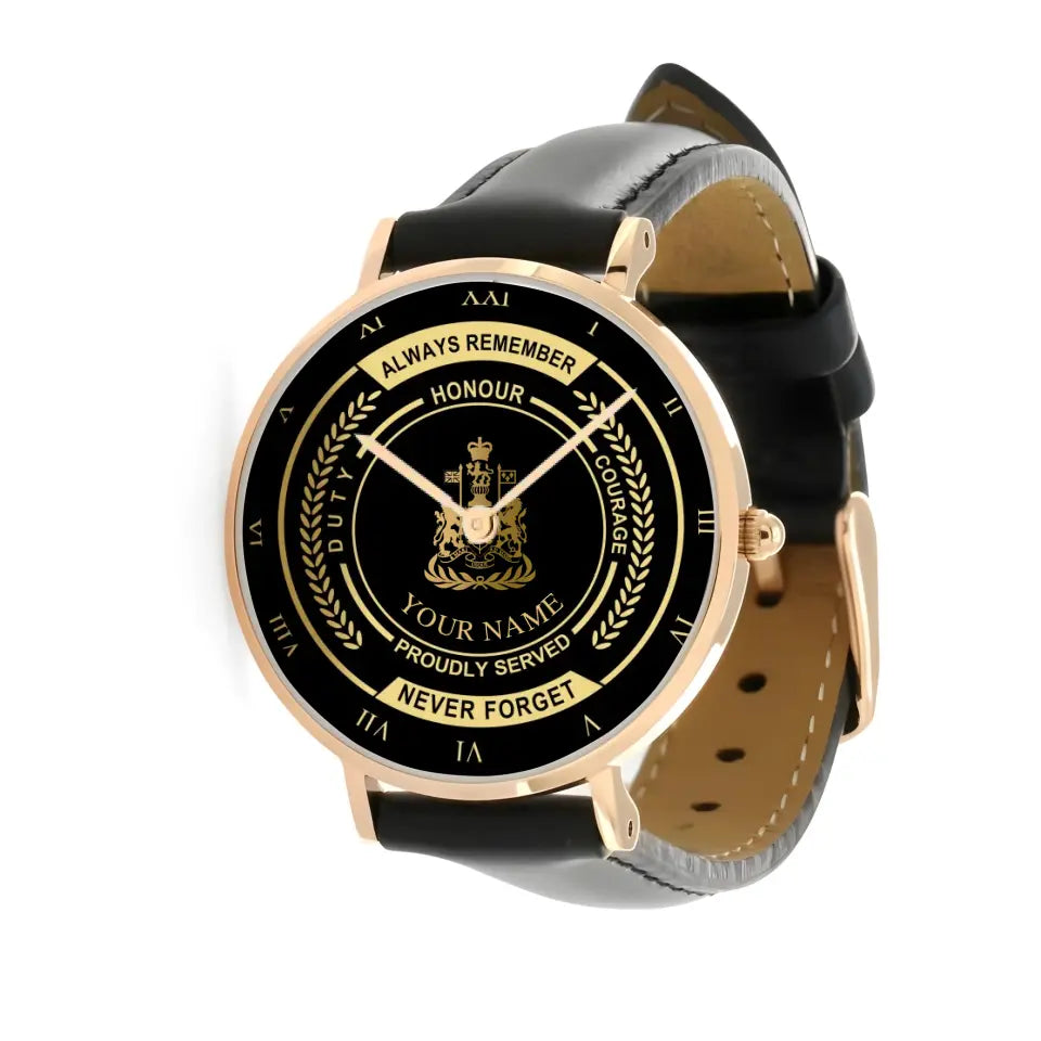 Personalized Canada Soldier/ Veteran With Name And Rank Black Stainless Steel Watch - 1709683201 - Gold Version