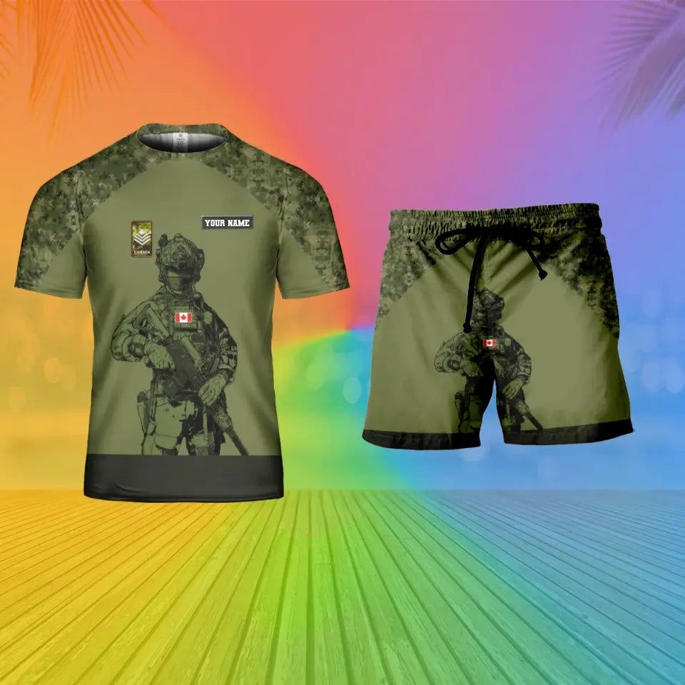 Personalized Canada Soldier/ Veteran Camo With Name And Rank Combo T-Shirt + Short 3D Printed  - 17104608