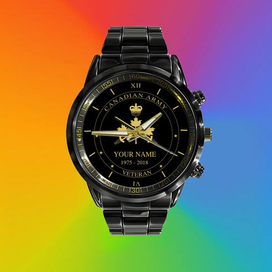 Personalized Canada Soldier/ Veteran With Name And Year Black Stainless Steel Watch - 17105472- Gold Version