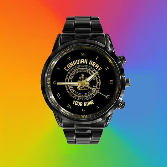 Personalized Canadian Soldier/ Veteran With Name And Rank Black Stainless Steel Watch - 17115840 - Gold Version