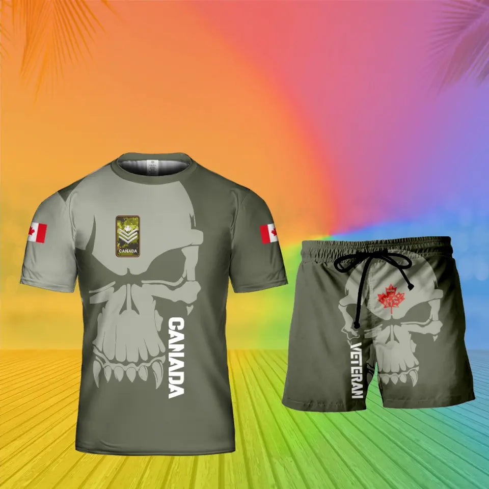 Personalized Canada Soldier/ Veteran Camo With Rank Combo T-Shirt + Short 3D Printed  - 17129664