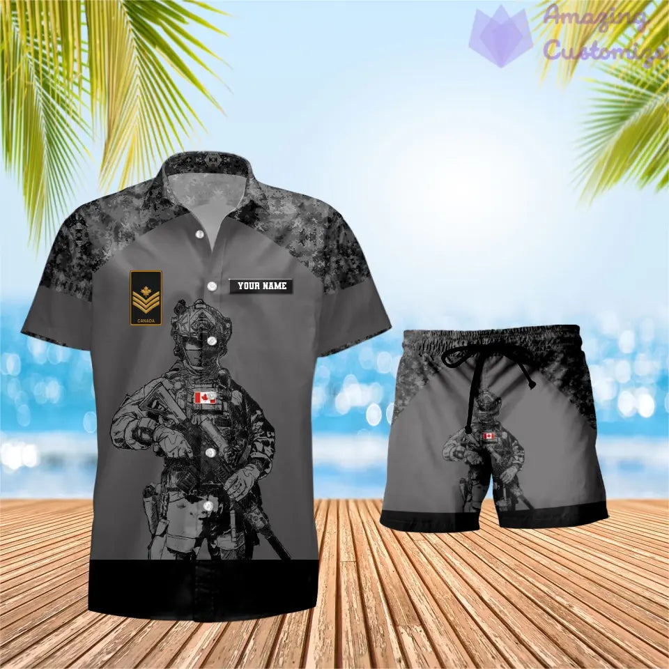 Personalized Canada Soldier/ Veteran Camo With Rank Combo Hawaii Shirt + Short 3D Printed - 17017344