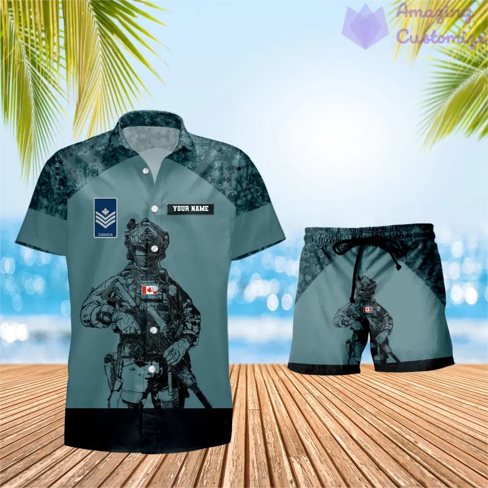 Personalized Canada Soldier/ Veteran Camo With Rank Combo Hawaii Shirt + Short 3D Printed - 17017344