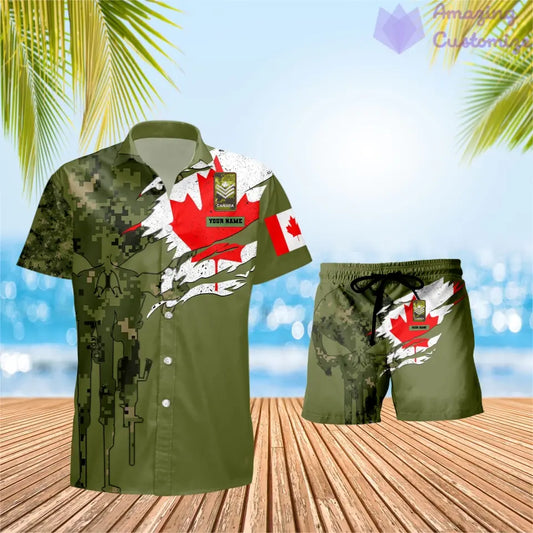 Personalized Canada Soldier/ Veteran Camo With Rank Combo Hawaii Shirt + Short 3D Printed - 16995744