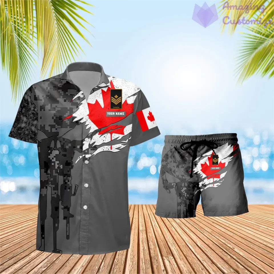 Personalized Canada Soldier/ Veteran Camo With Rank Combo Hawaii Shirt + Short 3D Printed - 16995744