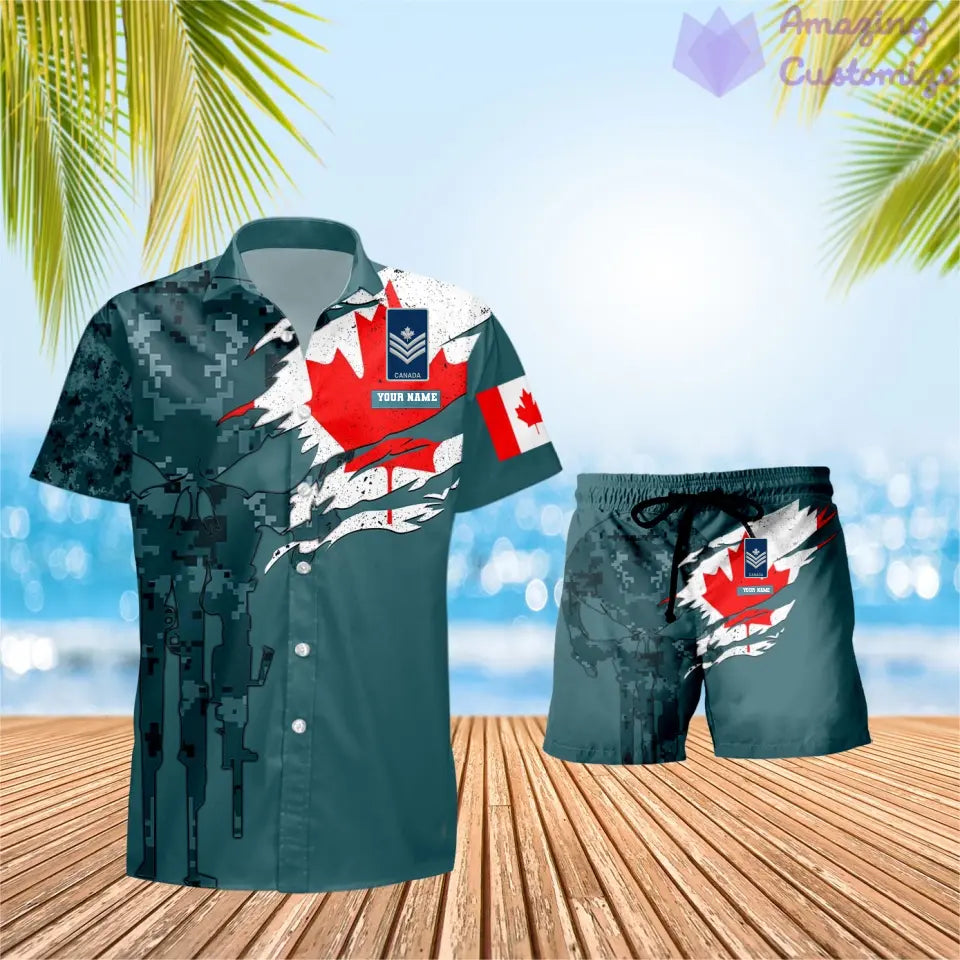 Personalized Canada Soldier/ Veteran Camo With Rank Combo Hawaii Shirt + Short 3D Printed - 16995744