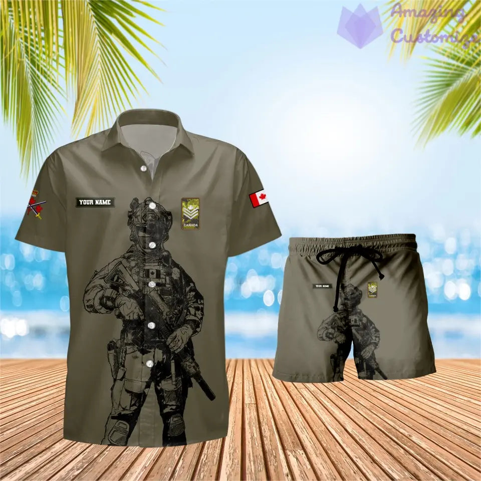 Personalized Canada Soldier/ Veteran Camo With Rank Combo Hawaii Shirt + Short 3D Printed - 17133120