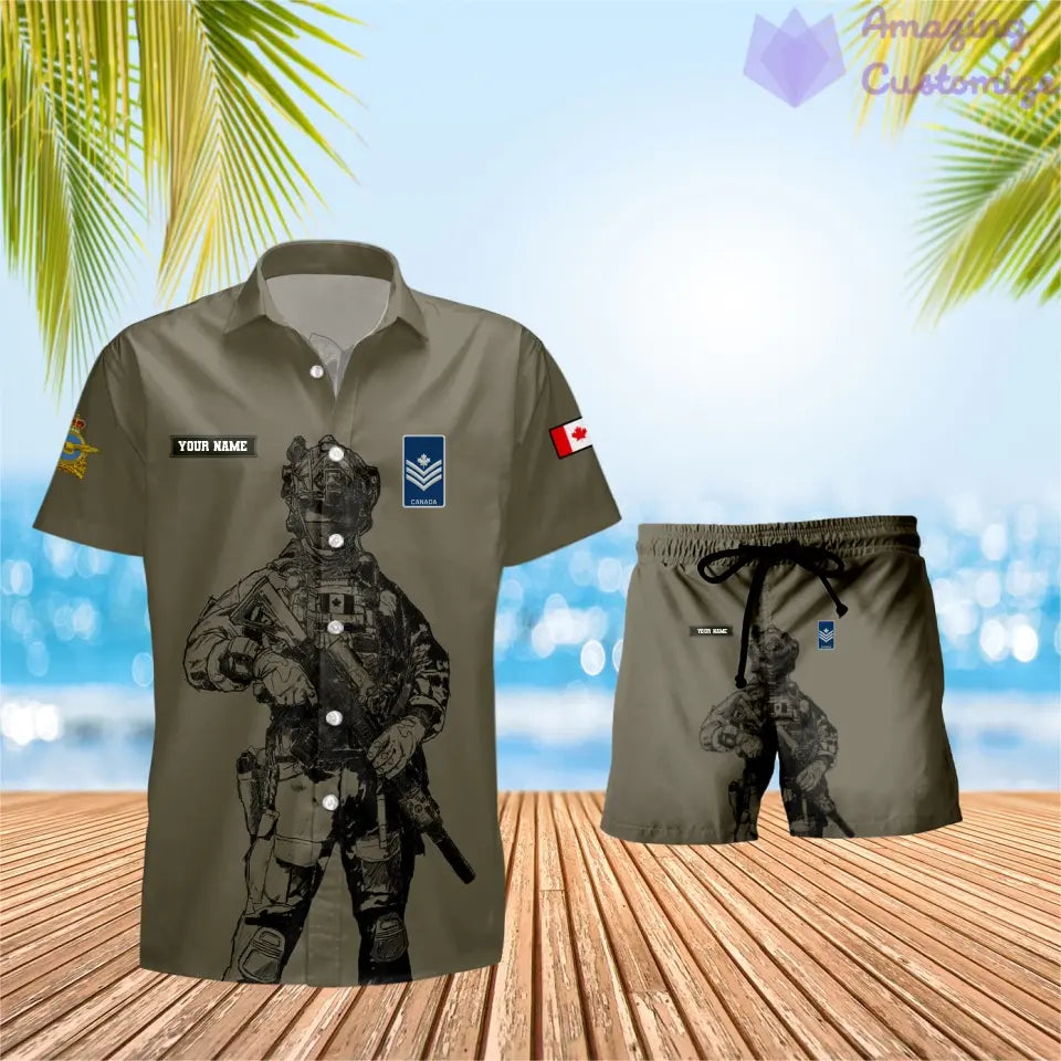 Personalized Canada Soldier/ Veteran Camo With Rank Combo Hawaii Shirt + Short 3D Printed - 17133120