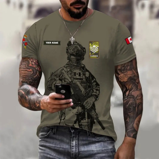 Personalized Canada Soldier/ Veteran Camo With Name And Rank T-shirt 3D Printed  - 17133120