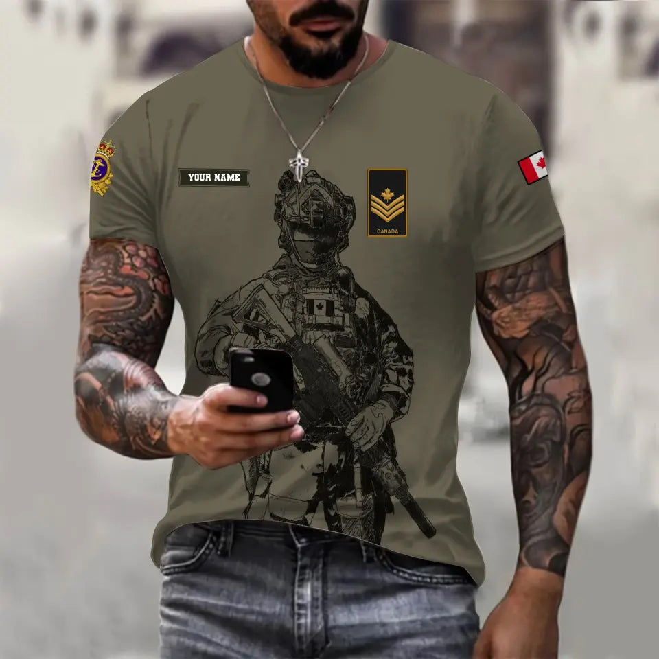 Personalized Canada Soldier/ Veteran Camo With Name And Rank T-shirt 3D Printed  - 17133120