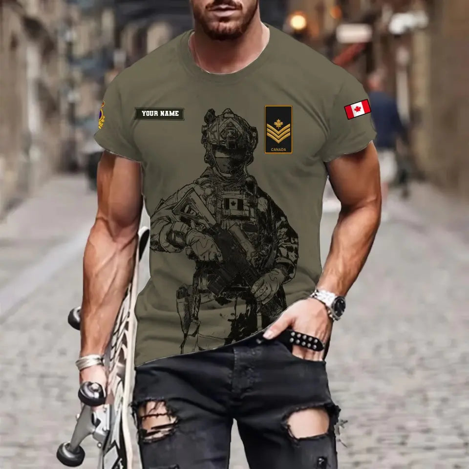 Personalized Canada Soldier/ Veteran Camo With Name And Rank T-shirt 3D Printed  - 17133120