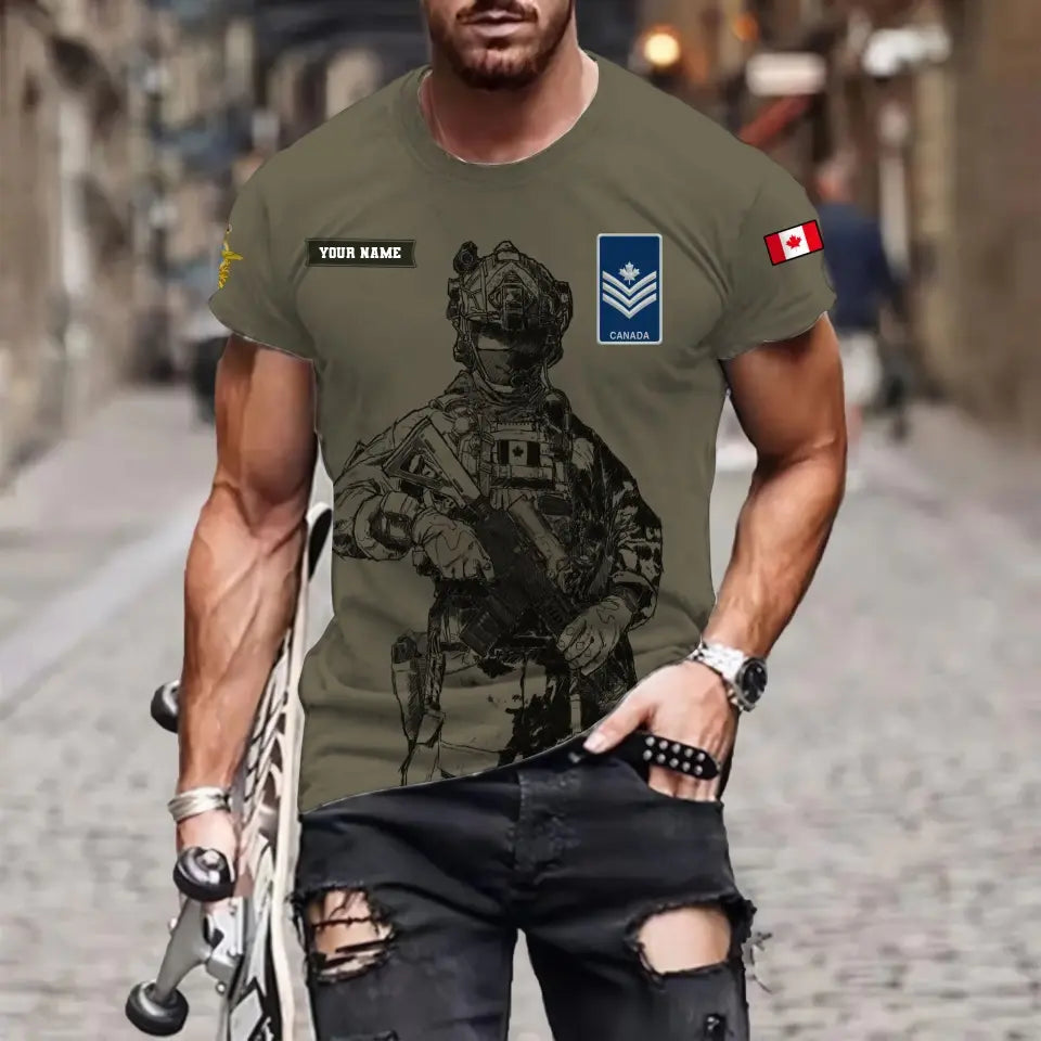 Personalized Canada Soldier/ Veteran Camo With Name And Rank T-shirt 3D Printed  - 17133120