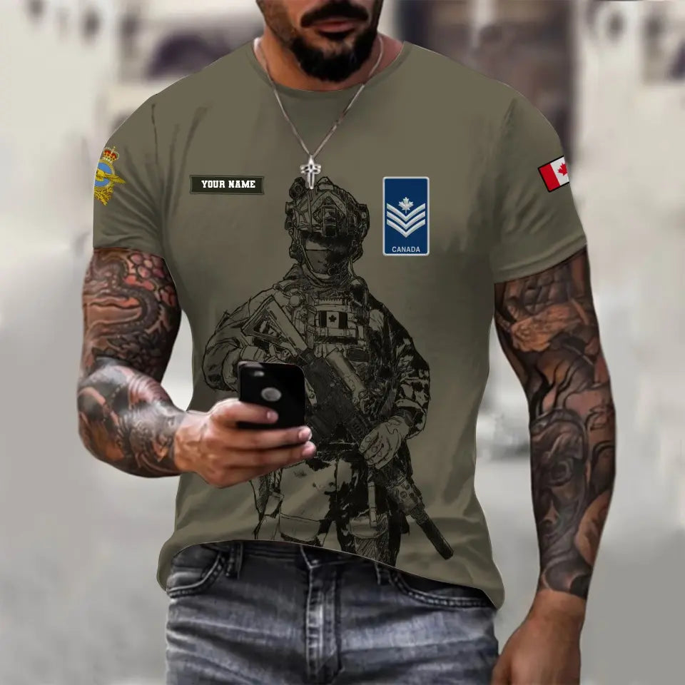 Personalized Canada Soldier/ Veteran Camo With Name And Rank T-shirt 3D Printed  - 17133120