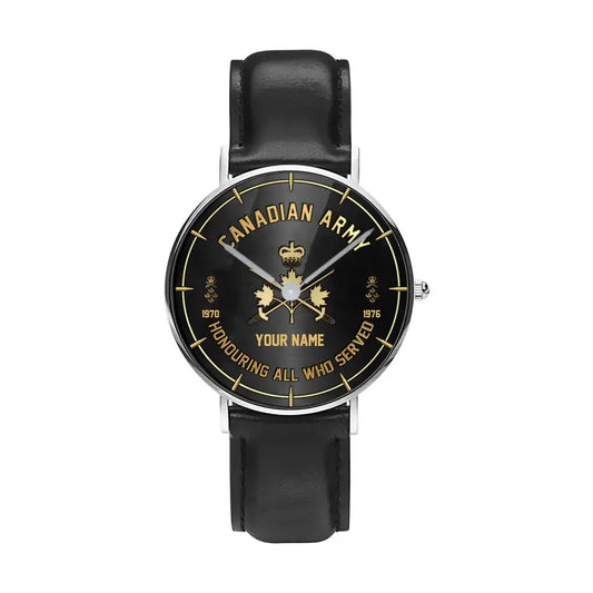 Personalized Canada Soldier/ Veteran With Name, Rank and Year Black Stitched Leather Watch - 17140896 - Gold Version