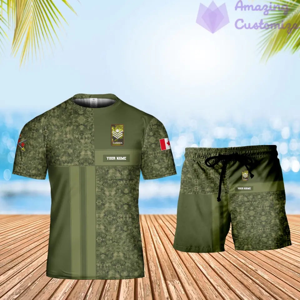 Personalized Canada Soldier/ Veteran Camo With Name And Rank Combo T-Shirt + Short 3D Printed  - 17124480