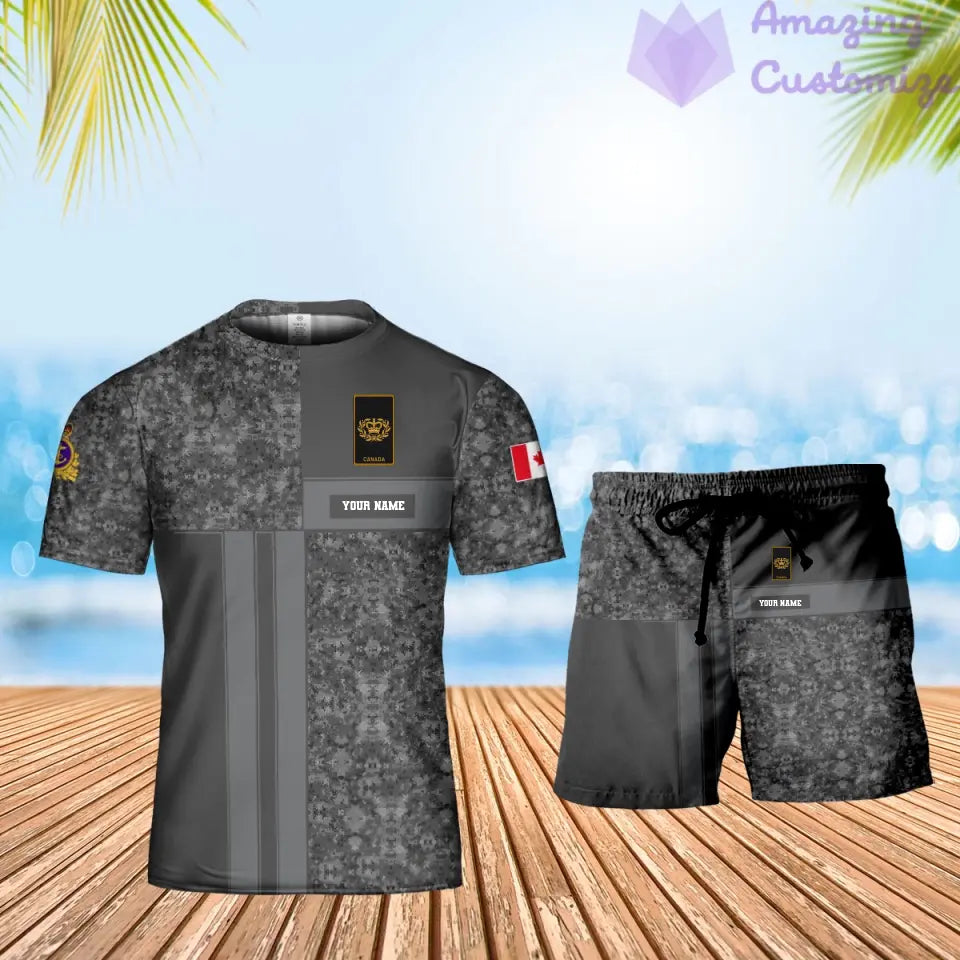 Personalized Canada Soldier/ Veteran Camo With Name And Rank Combo T-Shirt + Short 3D Printed  - 17124480