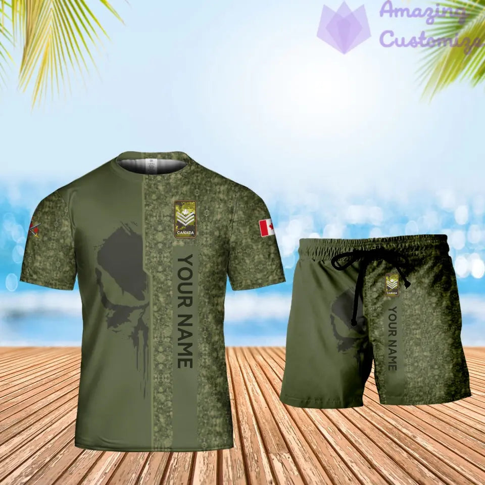 Personalized Canada Soldier/ Veteran Camo With Name And Rank Combo T-Shirt + Short 3D Printed  - 17152992