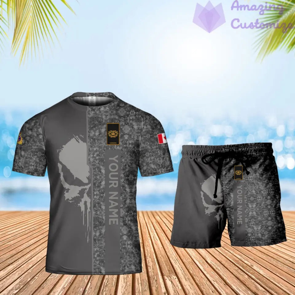 Personalized Canada Soldier/ Veteran Camo With Name And Rank Combo T-Shirt + Short 3D Printed  - 17152992