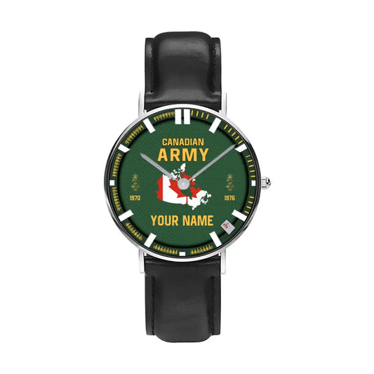 Personalized Canada Soldier/ Veteran With Name, Rank and Year Black Stitched Leather Watch - 1718582401 - Gold Version