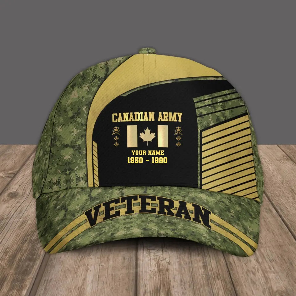 Personalized Rank, Year And Name Canadian Soldier/Veterans Camo Baseball Cap Veteran- 17109792