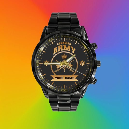 Personalized Canada Soldier/ Veteran With Name, Rank And Black Stainless Steel Watch - 17424288 - Gold Version  copy