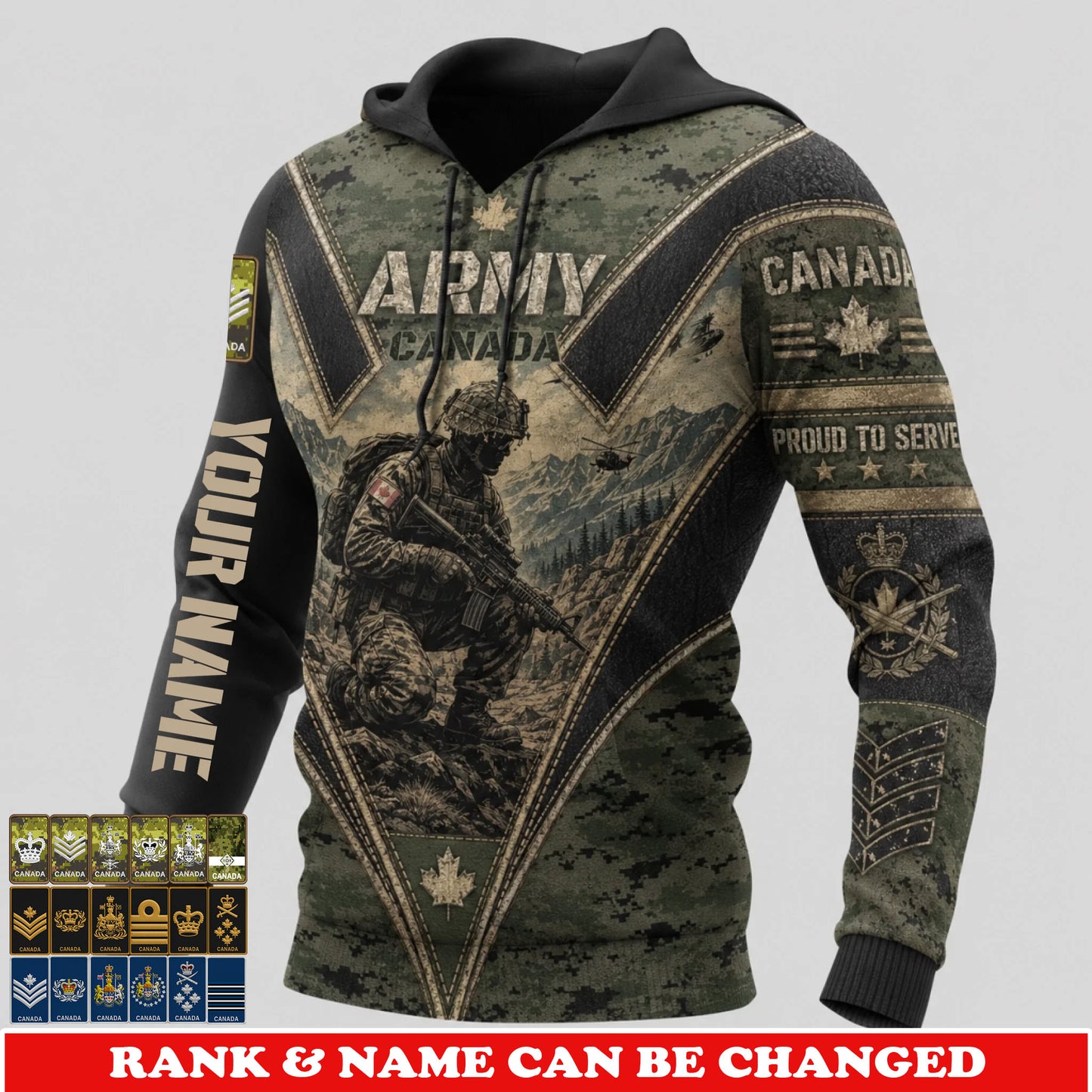 Personalized Canada Soldier/Veteran with Name & Rank Hoodie All Over Printed - 177811200
