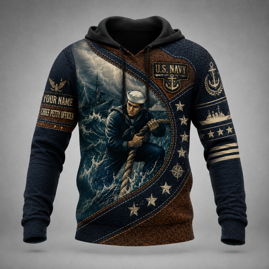 U.S. Navy - Personalized Military with Custom Name & Rank Hoodie All Over Printed - 1778630401