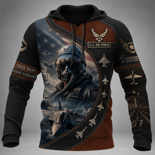 U.S. Air Force - Personalized Military with Custom Name & Rank Hoodie All Over Printed - 1778630401