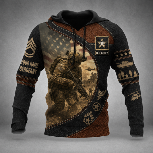 U.S. Army - Personalized Military with Custom Name & Rank Hoodie All Over Printed - 1778630401