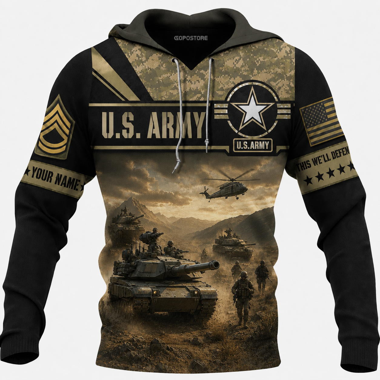 Personalized U.S. Army Name & Rank Hoodie for Veterans - 1778630413