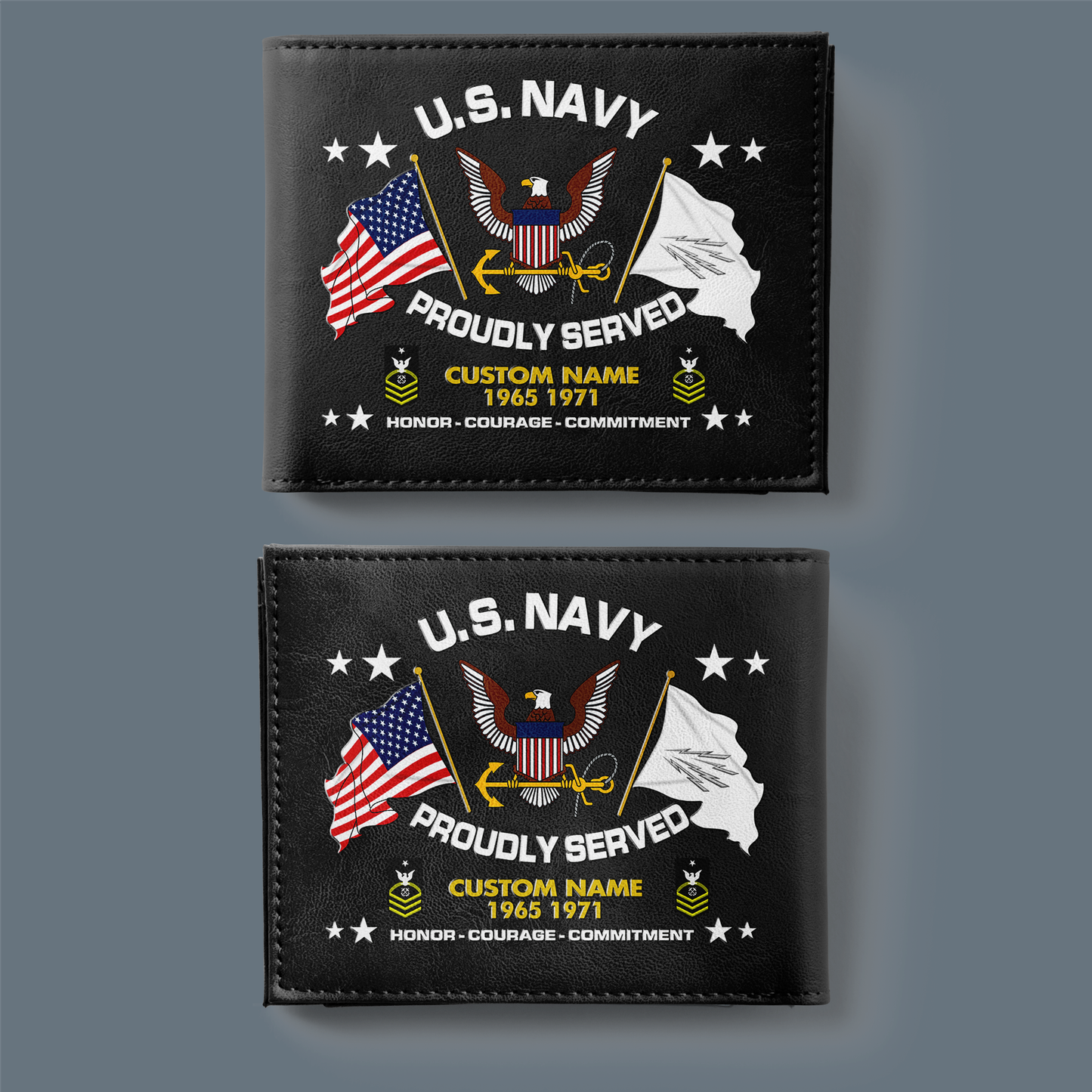 Navy Rating - Personalized US Soldier/ Veteran With Rank, Year And Name Leather Wallet - 1775692802