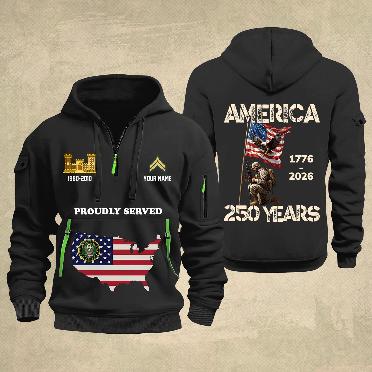 Army Branch - Personalized America 250 Years Zip Hoodie Multicolor, Custom U.S. Soldier Branch Hoodie, Happy Independence Day, 4th Of July Zip Hoodie - 1769040002