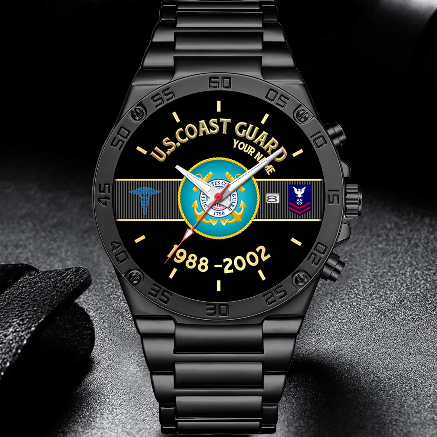 Coast Guard Rating - Personalized US Soldier/ Veteran With Name And Rank Gentleman Stainless Steel Watch - 17388000