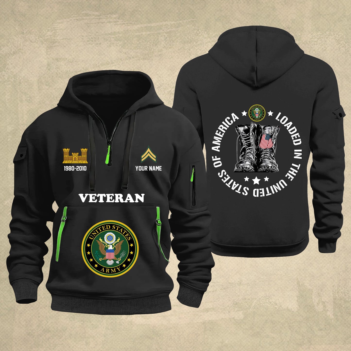 Army Branch - Personalized U.S. Military Zip Hoodie Multicolor With American Flag – Custom Veteran Hoodie – Independence Day Hoodie - 17689536