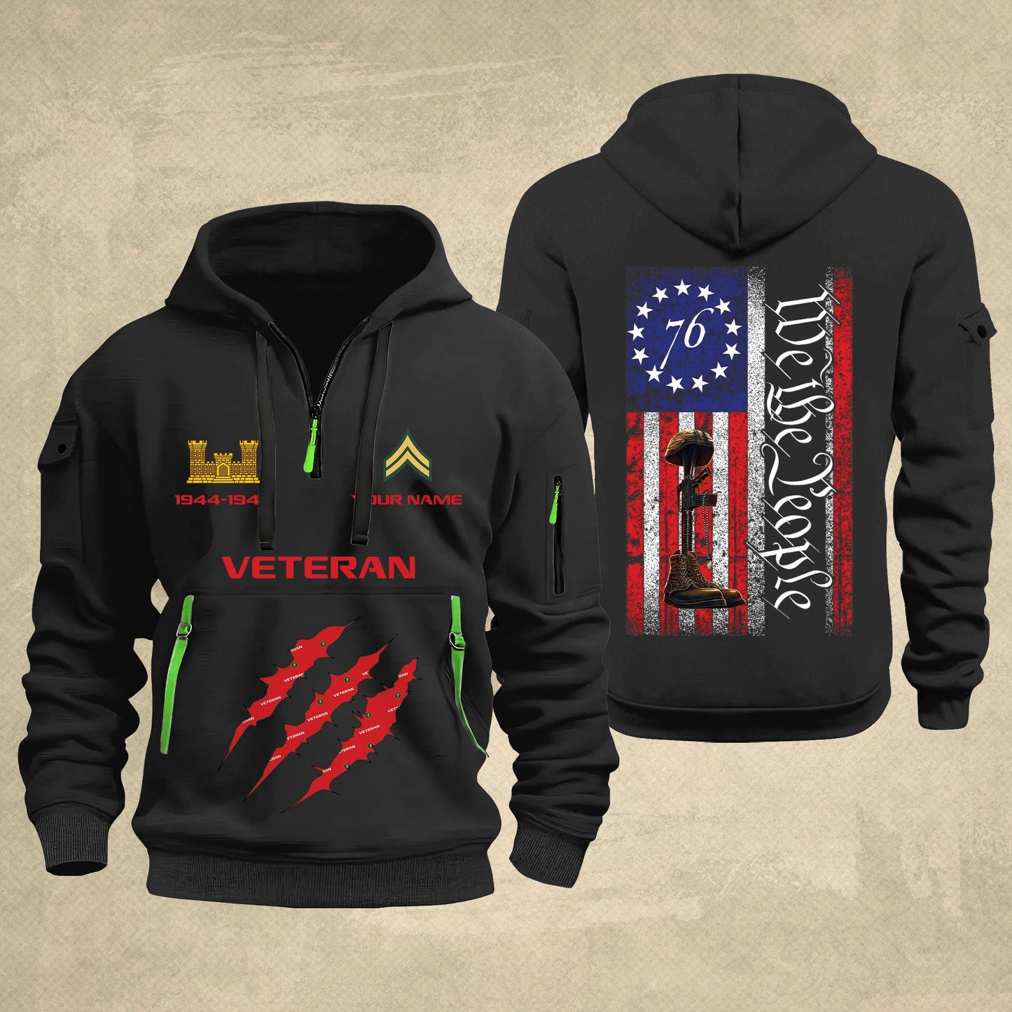 Army Branch - Personalized We The People 250th USA Zip Hoodie Multicolor – Custom Military Branch, 1776–2026, Custom Name - 17690400