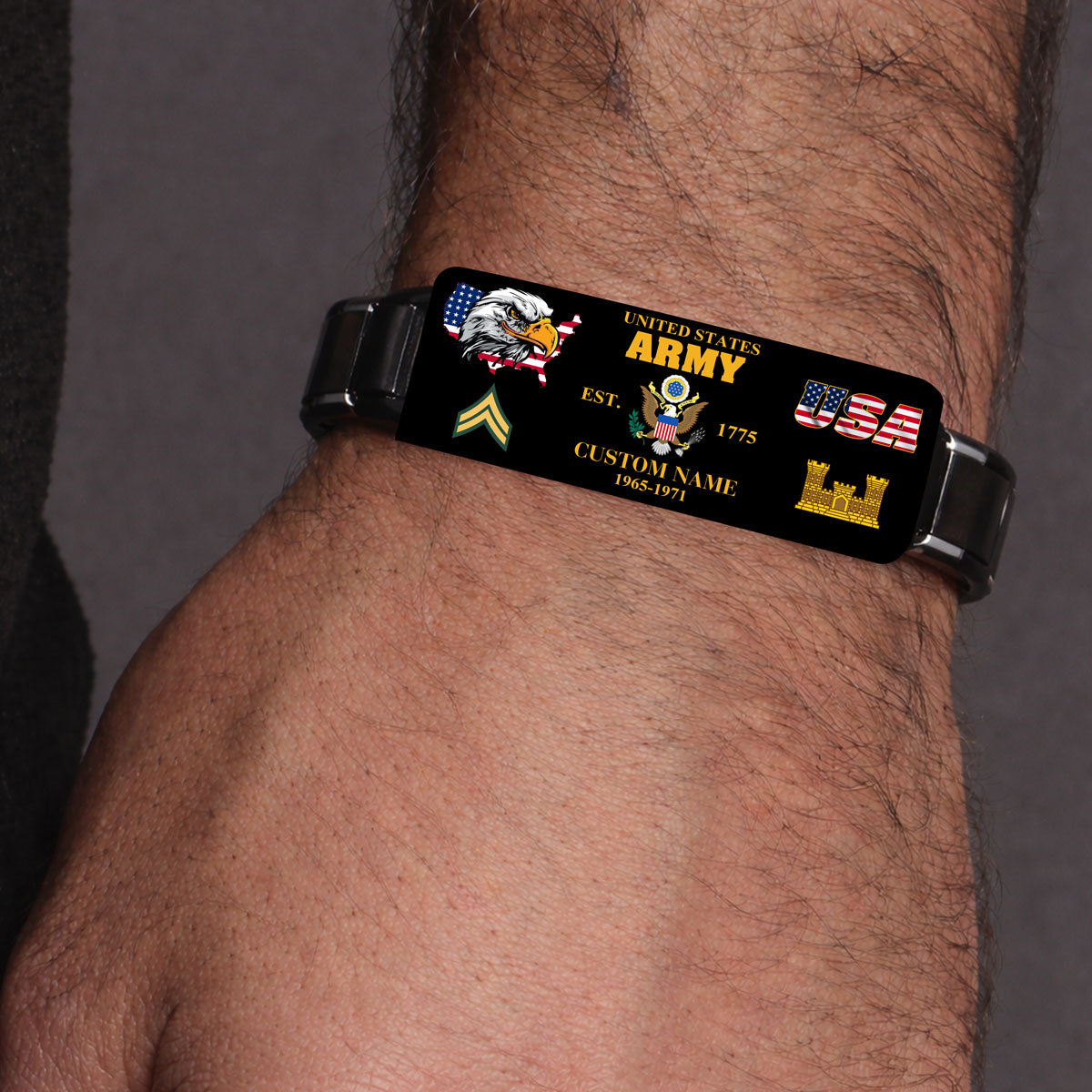 Army Branch - Personalized US Soldier/ Veteran With Rank, Name And Year Bracelet - 1776124802