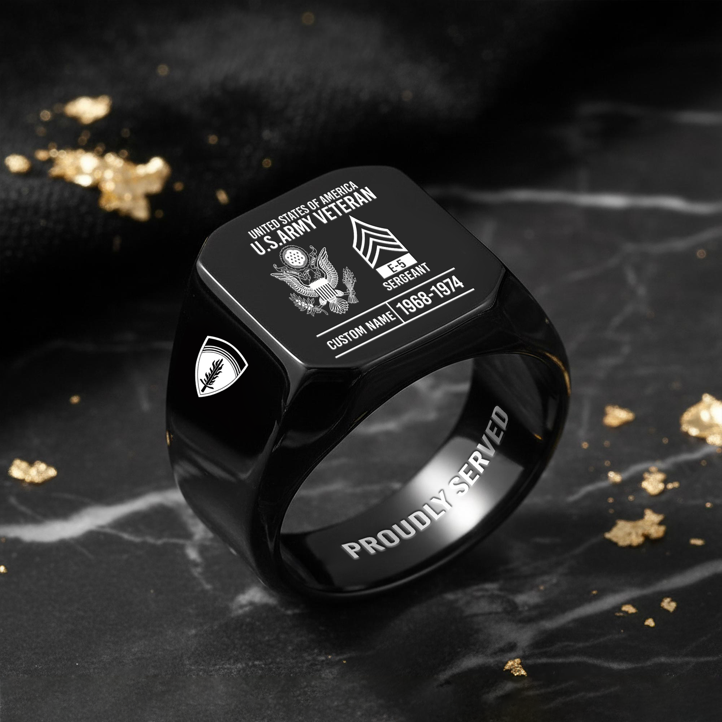 Army Division - Personalized US Soldier/Veteran with Name and Rank Engraved Men’s Ring - 17756928