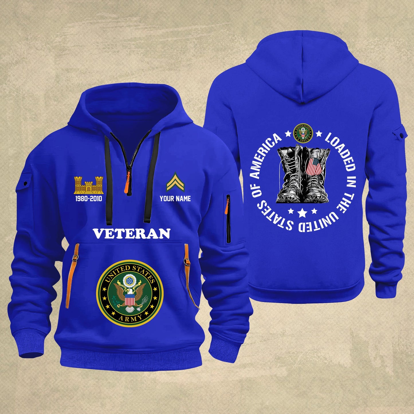 Army Branch - Personalized U.S. Military Zip Hoodie Multicolor With American Flag – Custom Veteran Hoodie – Independence Day Hoodie - 17689536