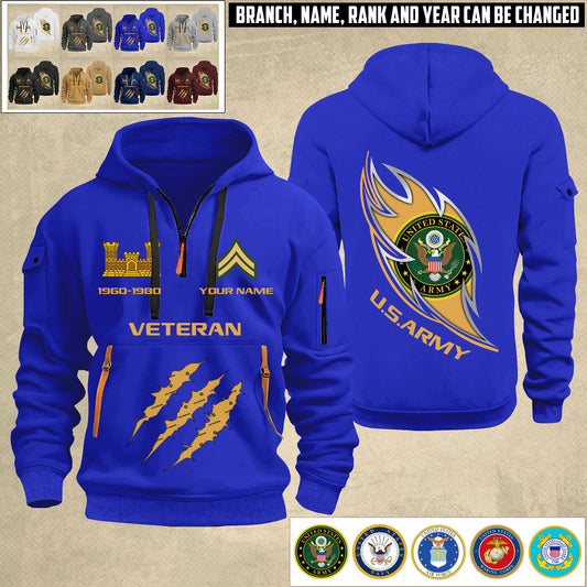 Army Branch - Personalized US Soldier/ Veteran With Name And Rank Zip Hoodie Multicolor - 17361216