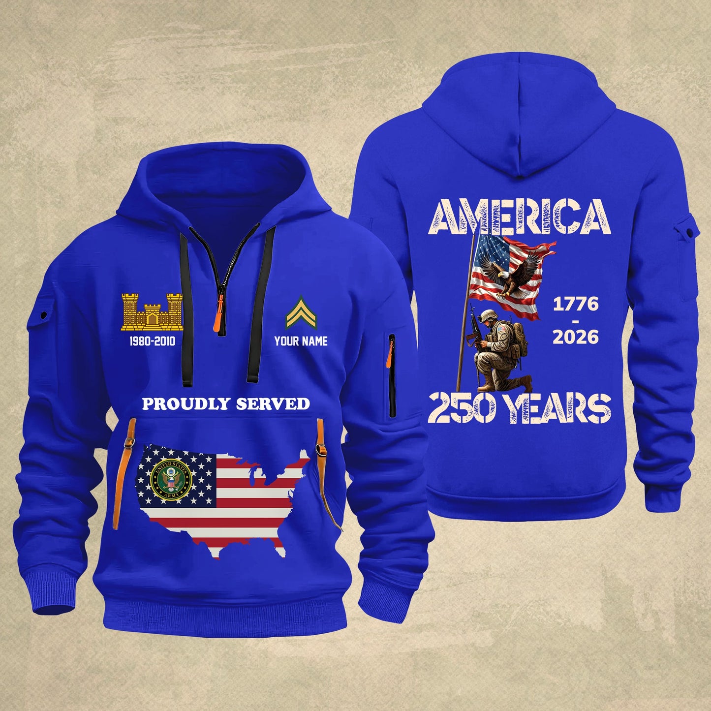 Army Branch - Personalized America 250 Years Zip Hoodie Multicolor, Custom U.S. Soldier Branch Hoodie, Happy Independence Day, 4th Of July Zip Hoodie - 1769040002