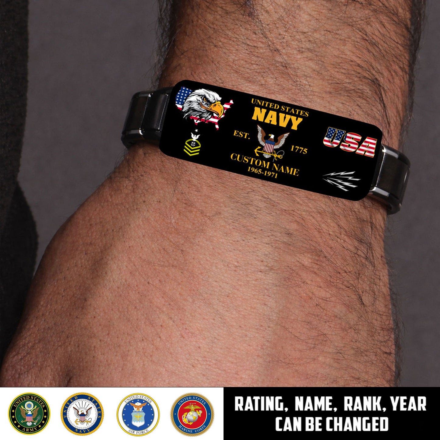 Navy Rating - Personalized US Soldier/ Veteran With Rank, Name And Year Bracelet - 1776124802