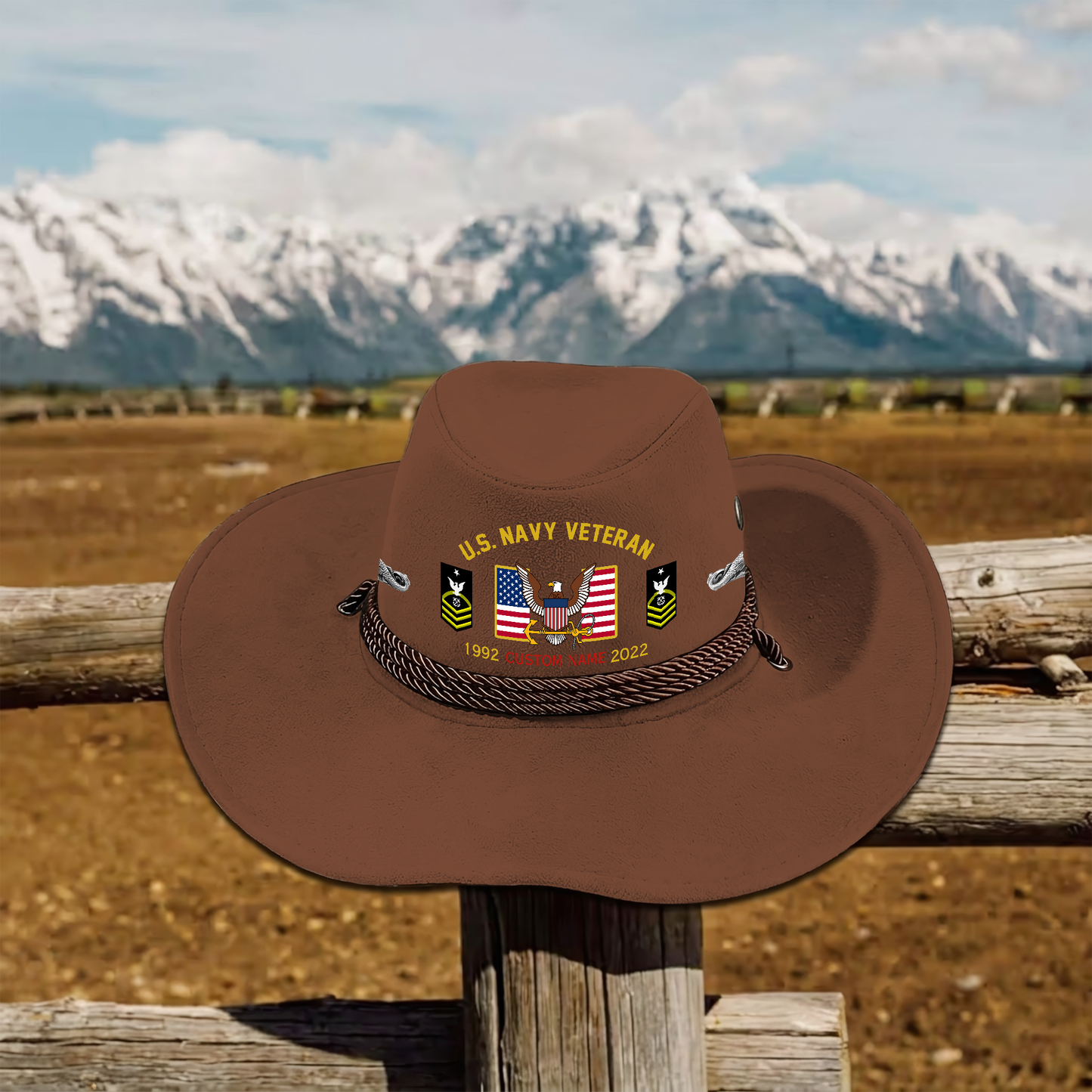 Navy Badge - Personalized US Soldier/ Veteran With Rank, Name and Year Cowboy Hat - 1775606402