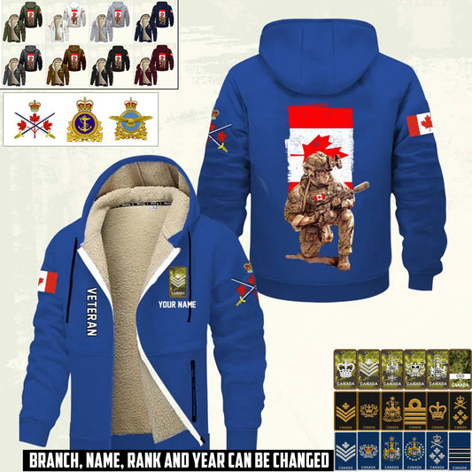 Personalized Canada Soldier/ Veteran With Name And Rank Hoodie Zip Velvet Coat - 17368992