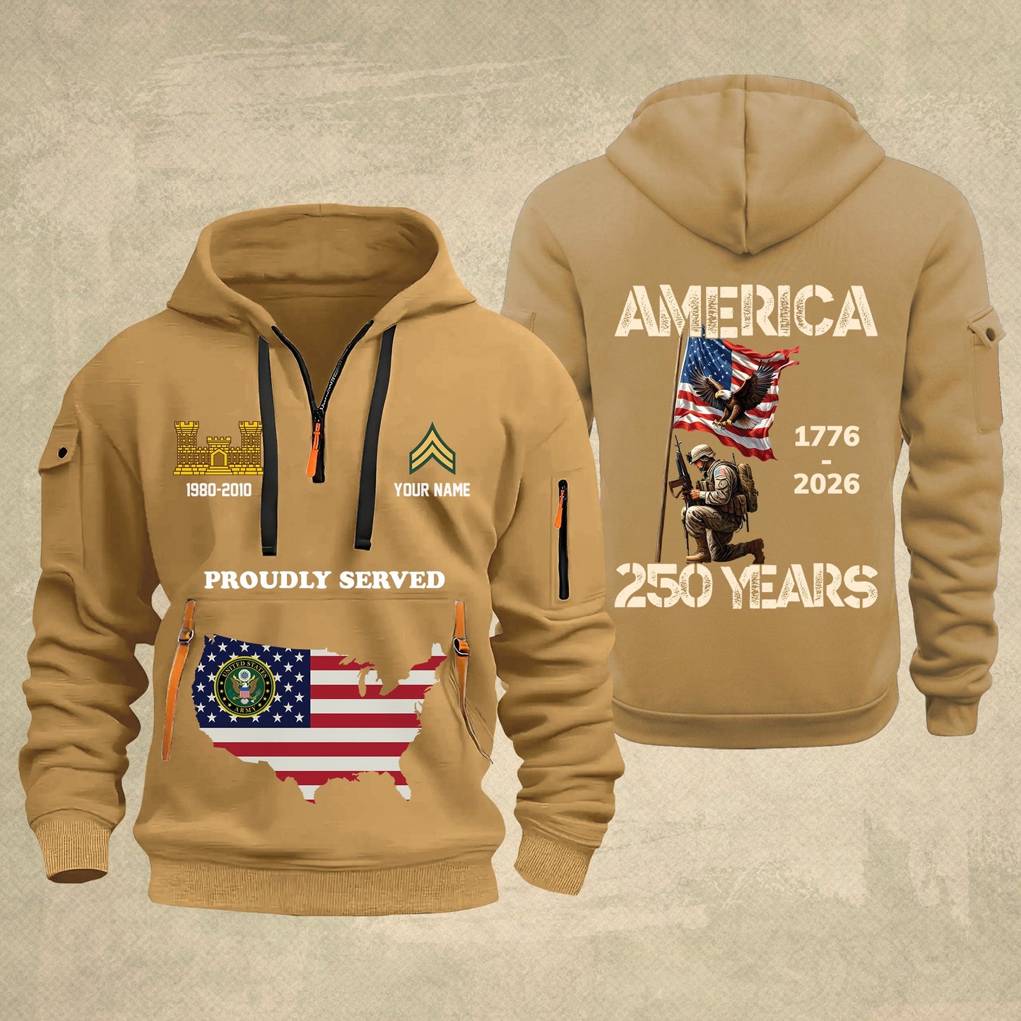 Army Branch - Personalized America 250 Years Zip Hoodie Multicolor, Custom U.S. Soldier Branch Hoodie, Happy Independence Day, 4th Of July Zip Hoodie - 1769040002