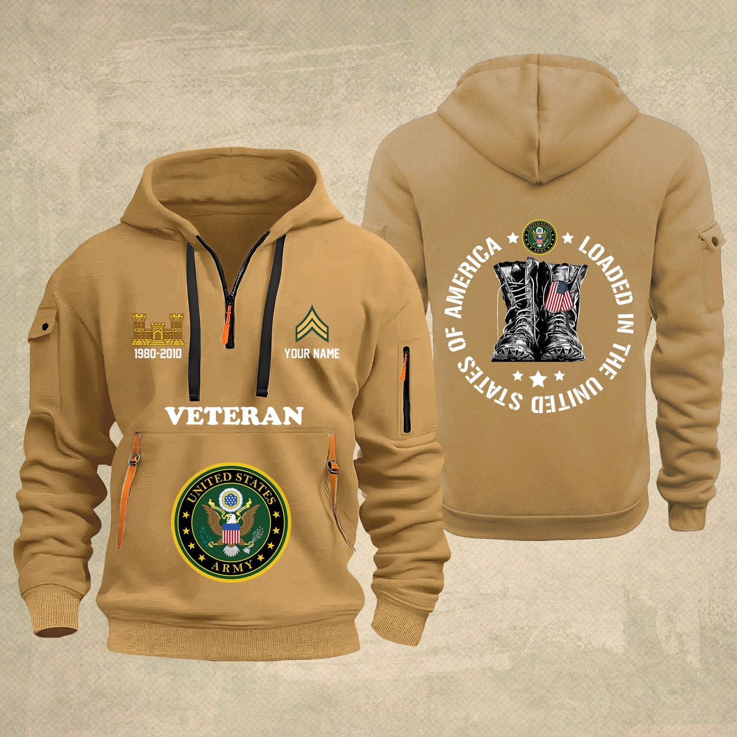 Army Branch - Personalized U.S. Military Zip Hoodie Multicolor With American Flag – Custom Veteran Hoodie – Independence Day Hoodie - 17689536
